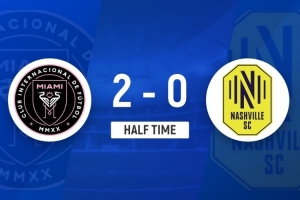 半场-迈阿密国际暂2-0纳什维尔 梅西弧顶位置梅开二度
