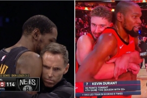 以后都这样来？美媒调侃申京抱KD：他刚刚解锁了纳什的体验